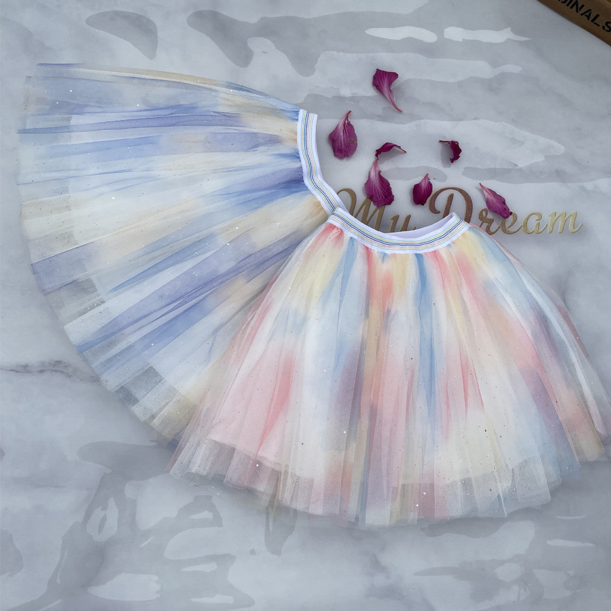 Girl'S Fashion Mesh Tie-Dye Printed Mesh Tutu Dress