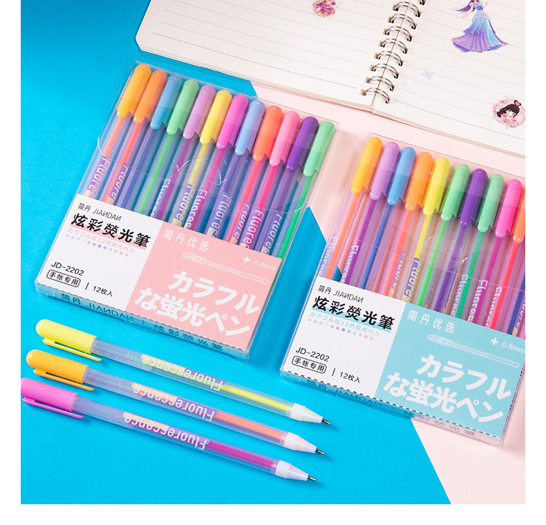 12Pcs/Set Creative Multicolor Color Fluorescent Glitter Pen Set