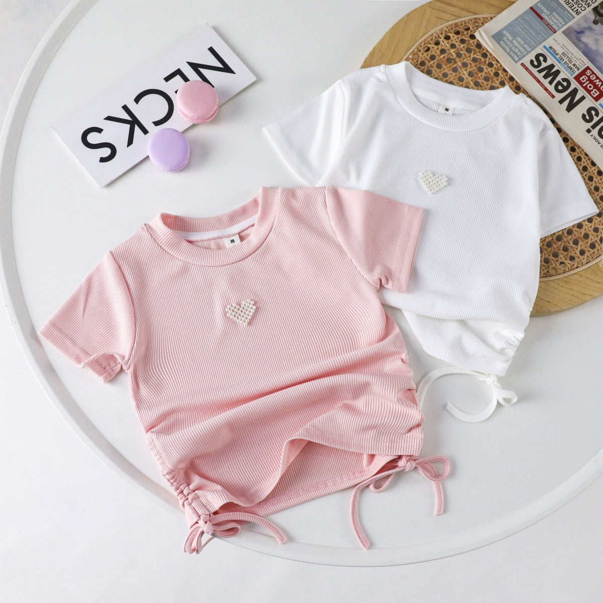 Kids Toddler Girls Casual Cute Sweet Flower Puff Sleeve Round Neck T-Shirt
