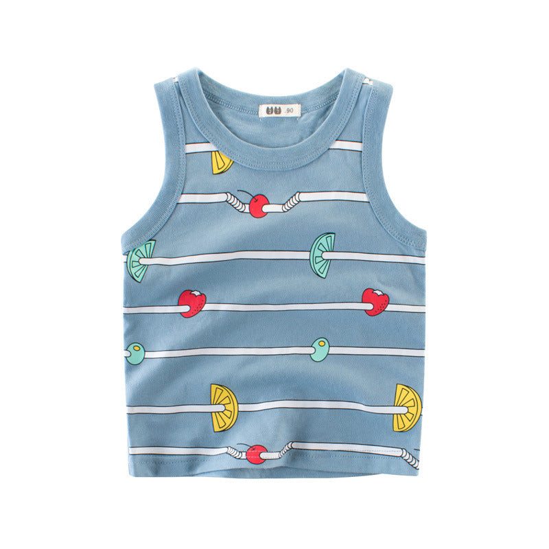 Kids Boys Basic Cartoon Fruit All Over Print Round Neck Sleeveless Casual Vest