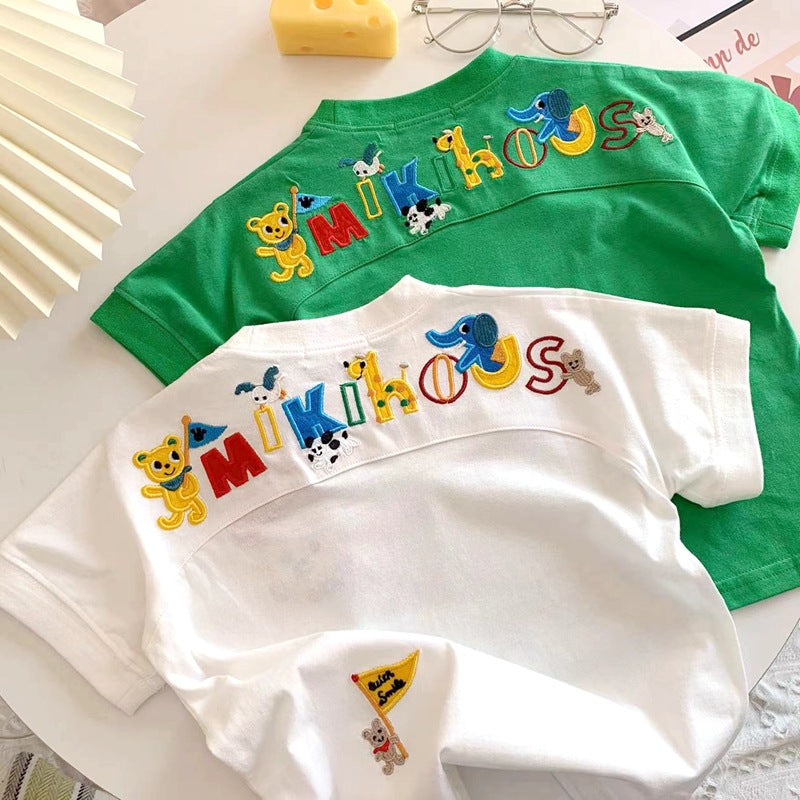 Kids Toddler Boys Casual Cute Cartoon Animal Letter Print Short Sleeve T-Shirt