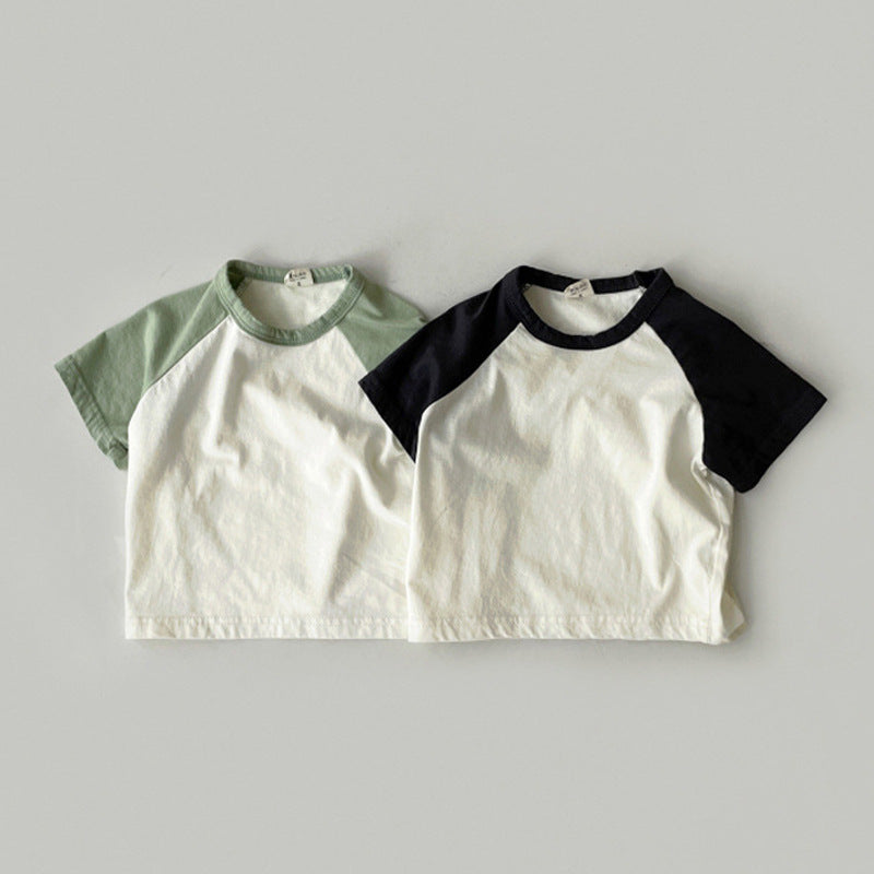 Kids Baby Fashion Casual Color Block Cotton Round Neck Short-Sleeve T-Shirt