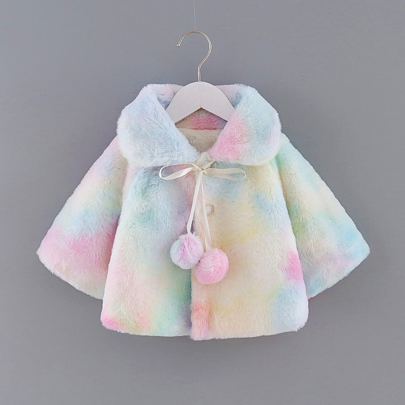 Toddlers Newborn Baby Girls Tie-Dye Multicolor Fleece Coat
