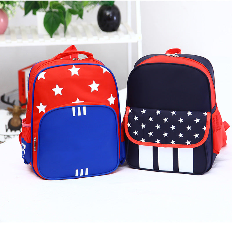 Children Fashion Girls Boys Color Matching Nylon Star Printed Backpack School Bag