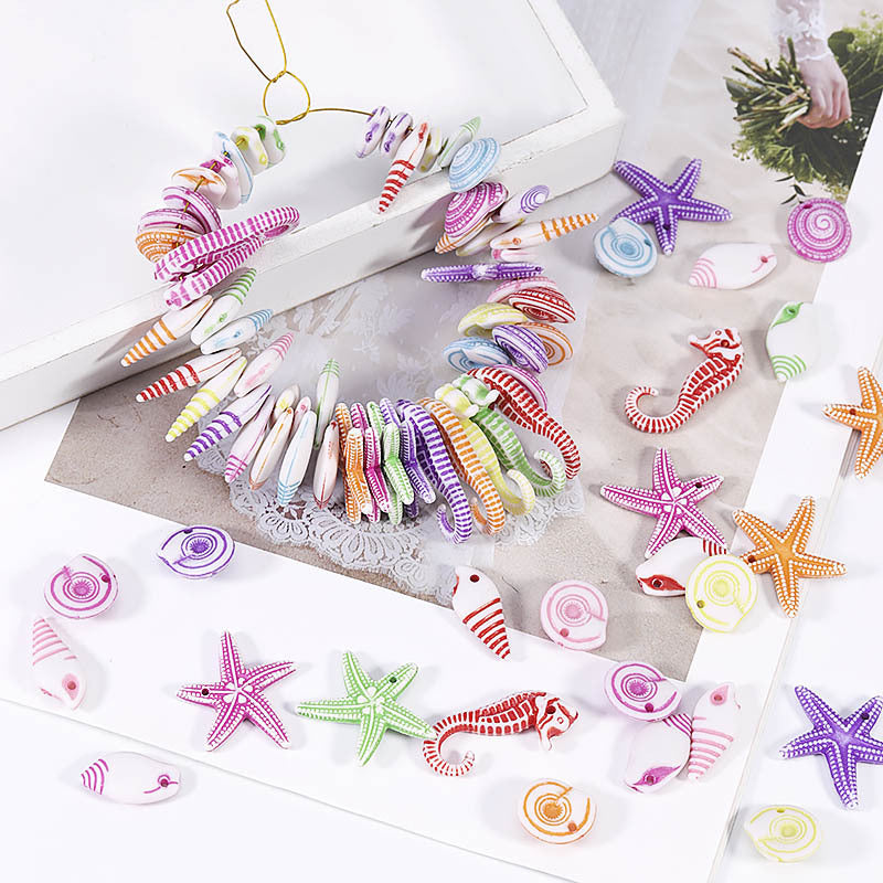 Multicolor Acrylic Marine Life Beads Bracelet Necklace Beaded Diy Jewelry Accessories