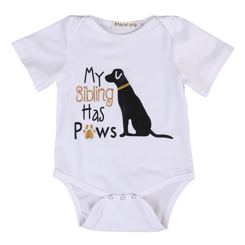 Baby Basic Cartoon Puppy Letter Pattern Round Neck Short Sleeve Loose Romper