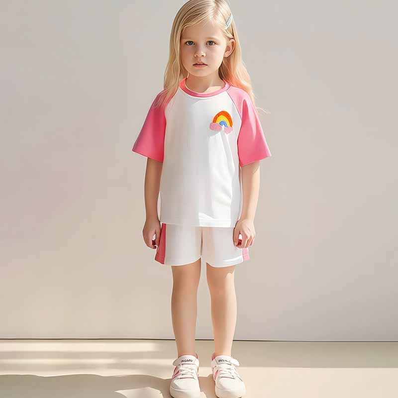 Kids Toddler Girls Casual Rainbow Short Sleeve T-Shirt Shorts Sets