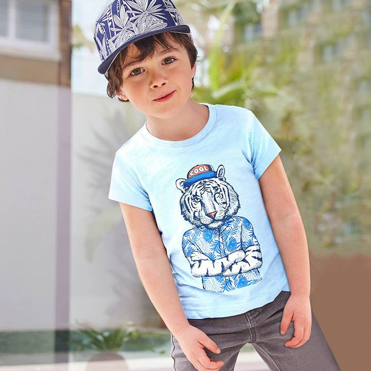 Children Kids Baby Fashion Boys Short Sleeve Round Neck Cartoon Animals Dinosaur Print T-Shirt