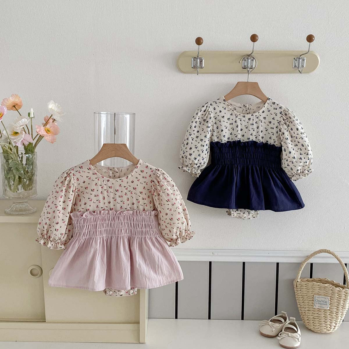 Kids Baby Girls Casual Cute Tiny Flower Print Long Sleeve Romper