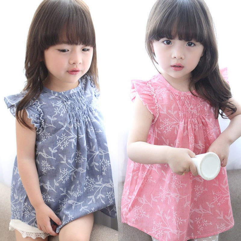 Children Kids Baby Fashion Girls Ruffle Sleeve Flower Print Top