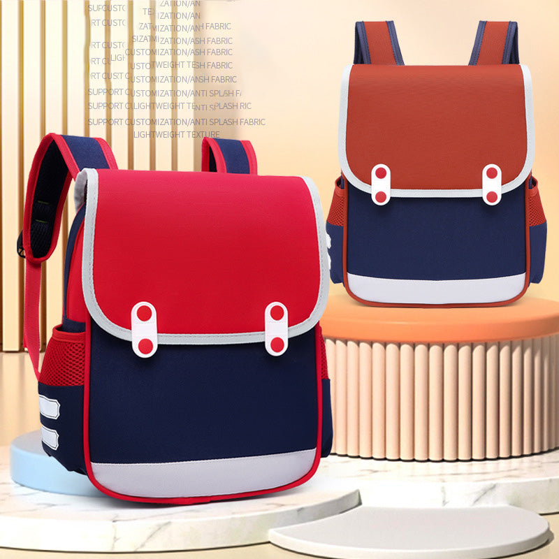 Children Fashion Girls Boys Color Matching Canvas Backpack School Bag