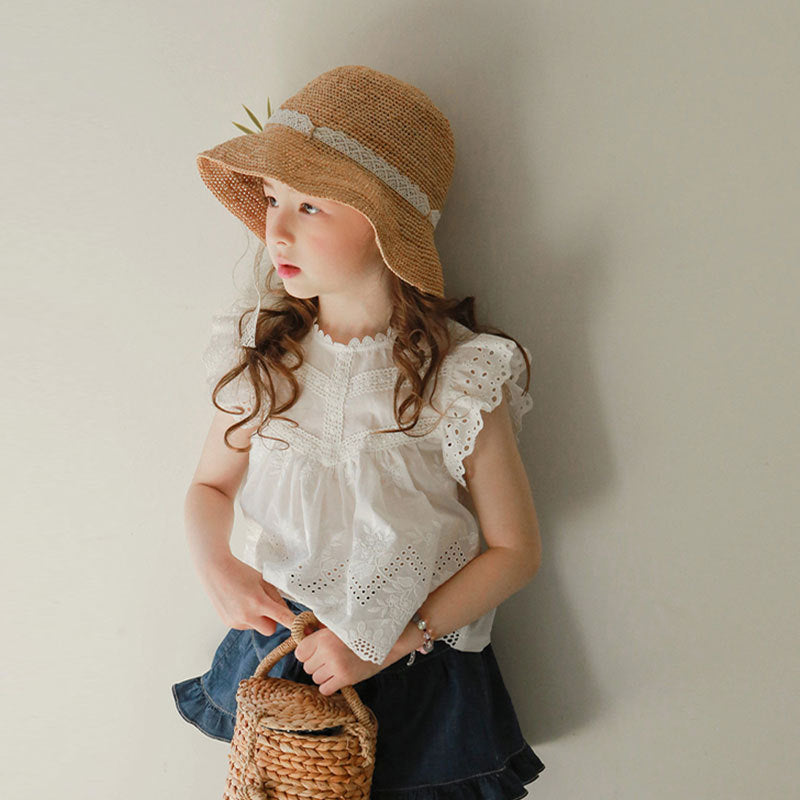 Children Kids Baby Fashion Girls Ruffle Sleeve Solid Color Hollow T-Shirt
