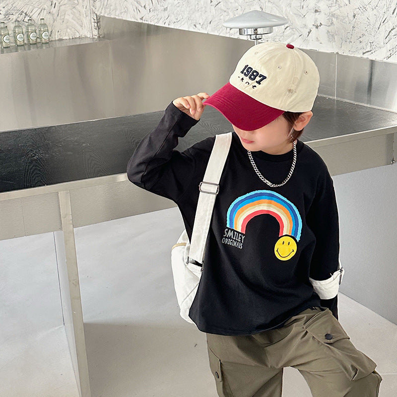 Casual Kid Boys Rainbow Smiley Print Short Sleeve T-Shirt