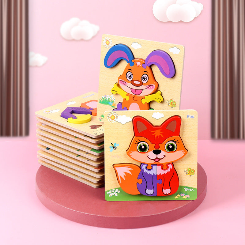 1-3 To Early Education Wooden Children'S Educational Cartoon Animal Three-Dimensional Puzzle