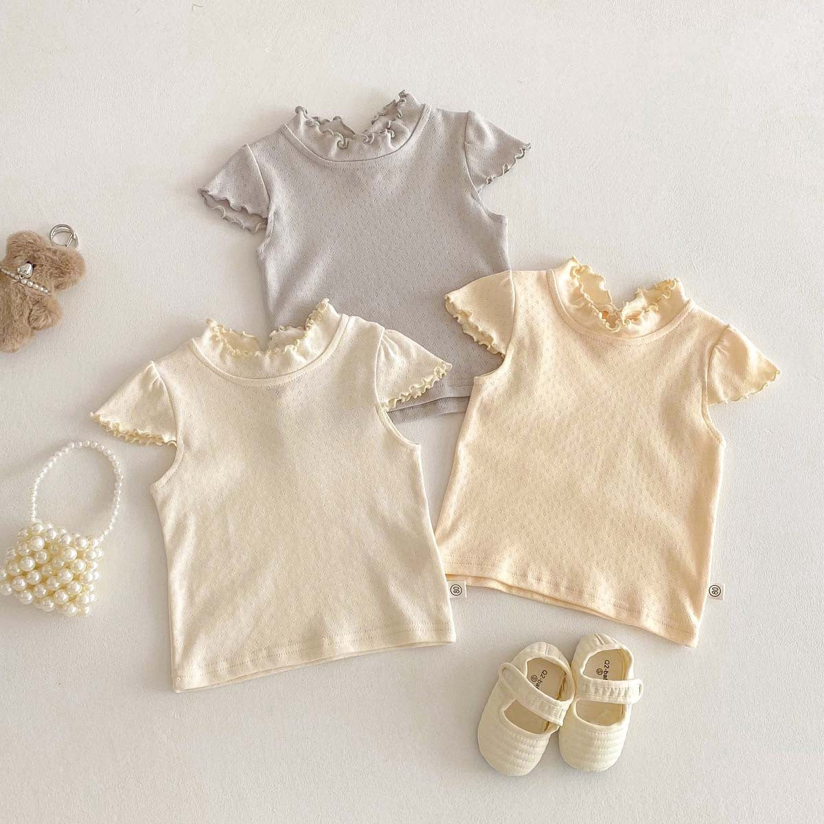 Kids Toddler Girls Solid Color Fluttering Sleeve Top
