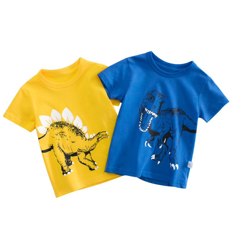 Children Kids Baby Fashion Boys Short Sleeve Cartoon Dinosaur Print Basic Round Neck T-Shirt