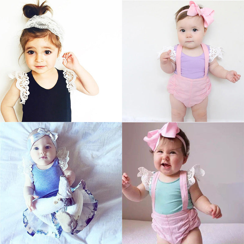 Toddlers Newborn Baby Fashion Girls Casual Basic Short Sleeve Lace Solid Color Pants