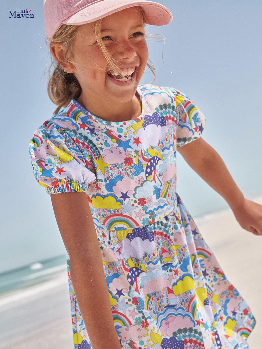 Summer Short Sleeve Toddler Girls Cartoon Cotton Short Sleeve Dress