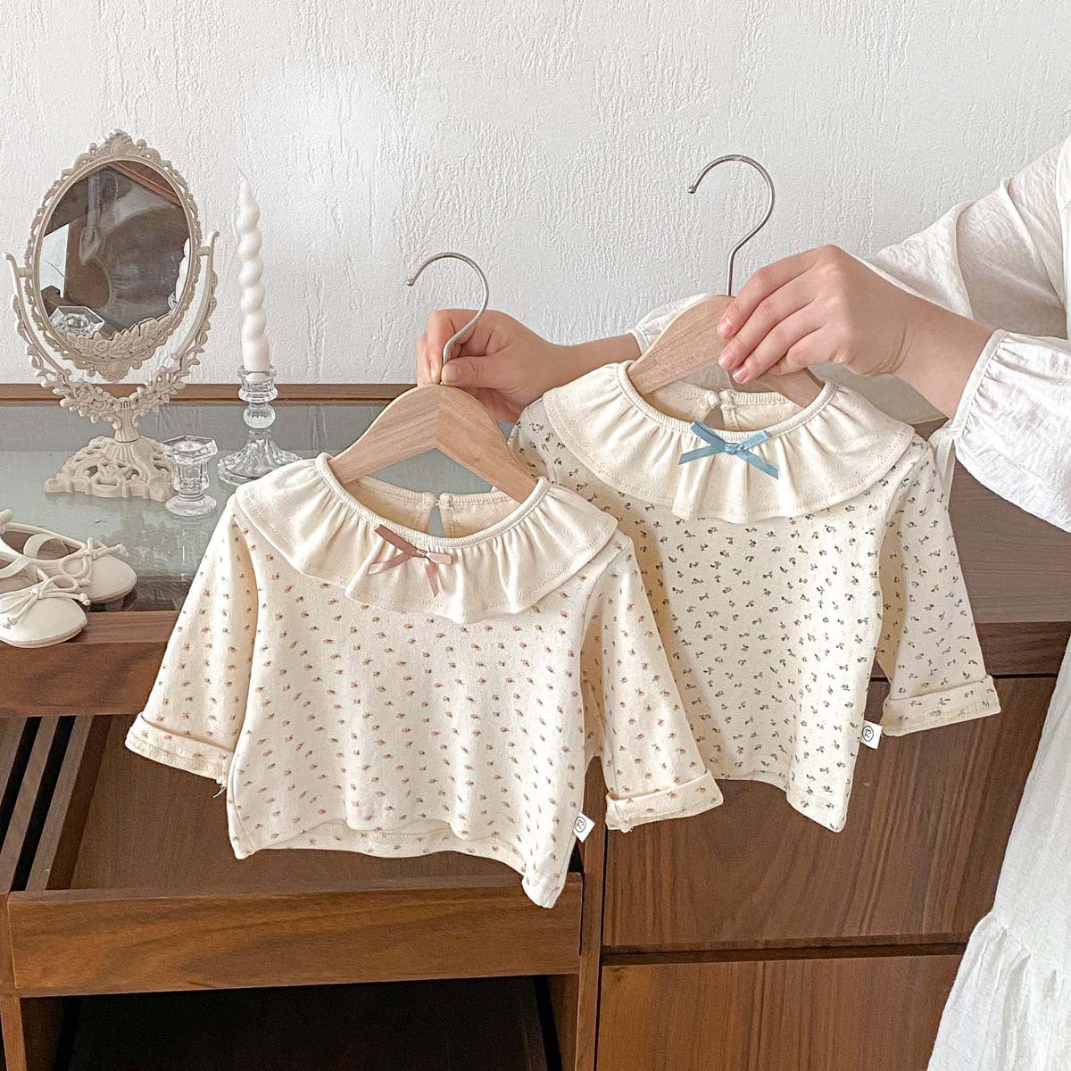 Kids Baby Girls Tiny Flower Long Sleeve Ruffled Top