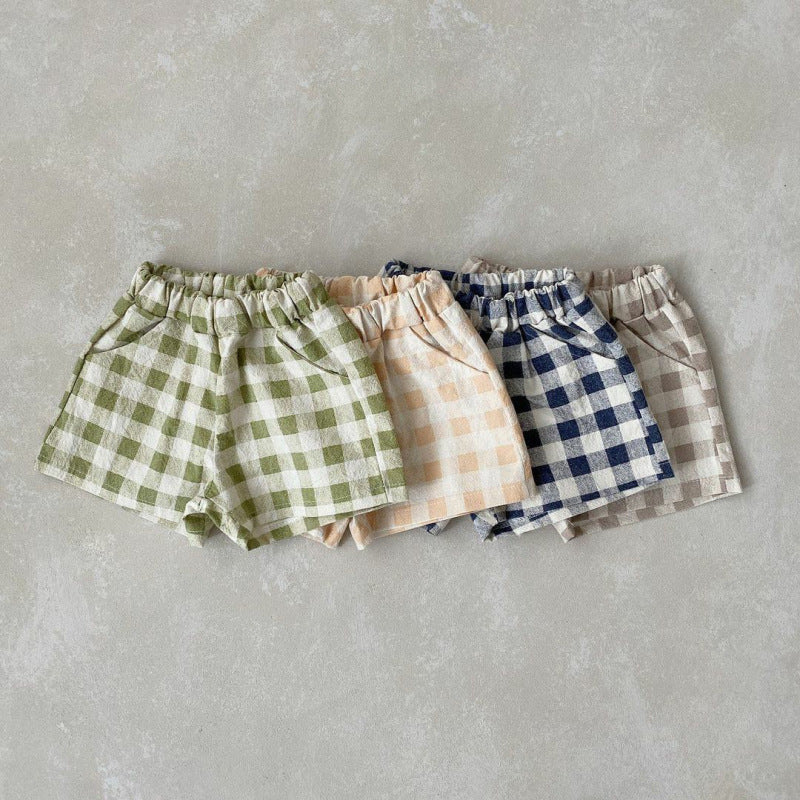 Kids Casual Plaid Elastic Waist Loose Shorts