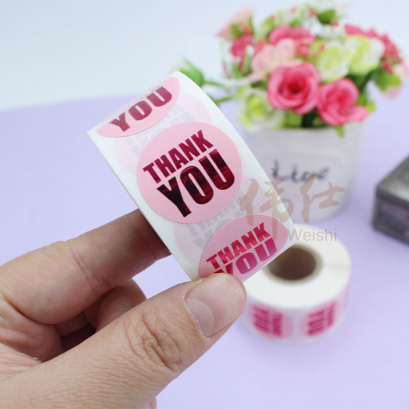 1 Inch 500 Pieces/Roll Round Pink Thank You Sticker Sealing Label Sticker Bronzing