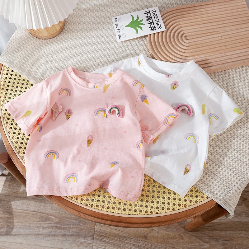 Kids Toddler Girls Casual Cute Sweet Alphabet Print Short Sleeve Round Neck T-Shirt