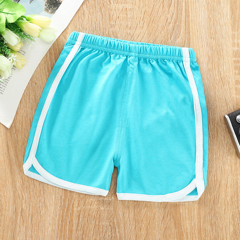 Kids Casual Solid Color Stripe Elastic Waist Sport Shorts