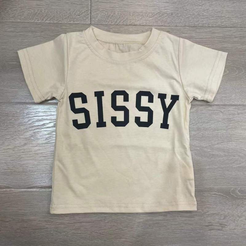Kids Casual Round Neck Letter Print Pullover Short-Sleeved Top