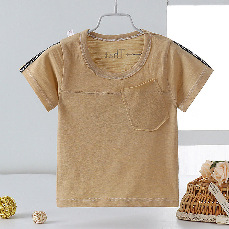 Kids Toddler Boys Girls Casual Solid Color Letter Print Short Sleeve Round Neck T-Shirt