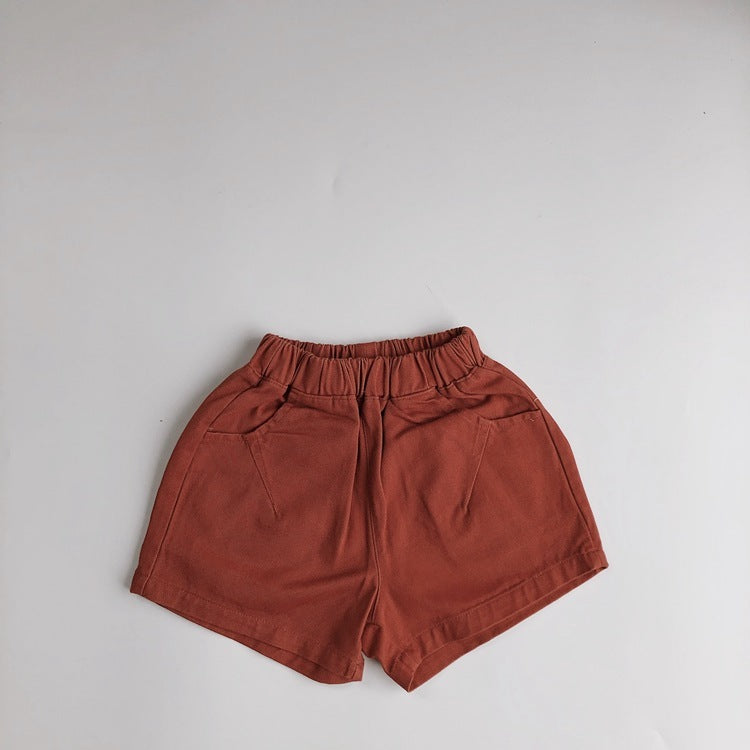 Kids Basic Solid Color Elastic Waist Shorts