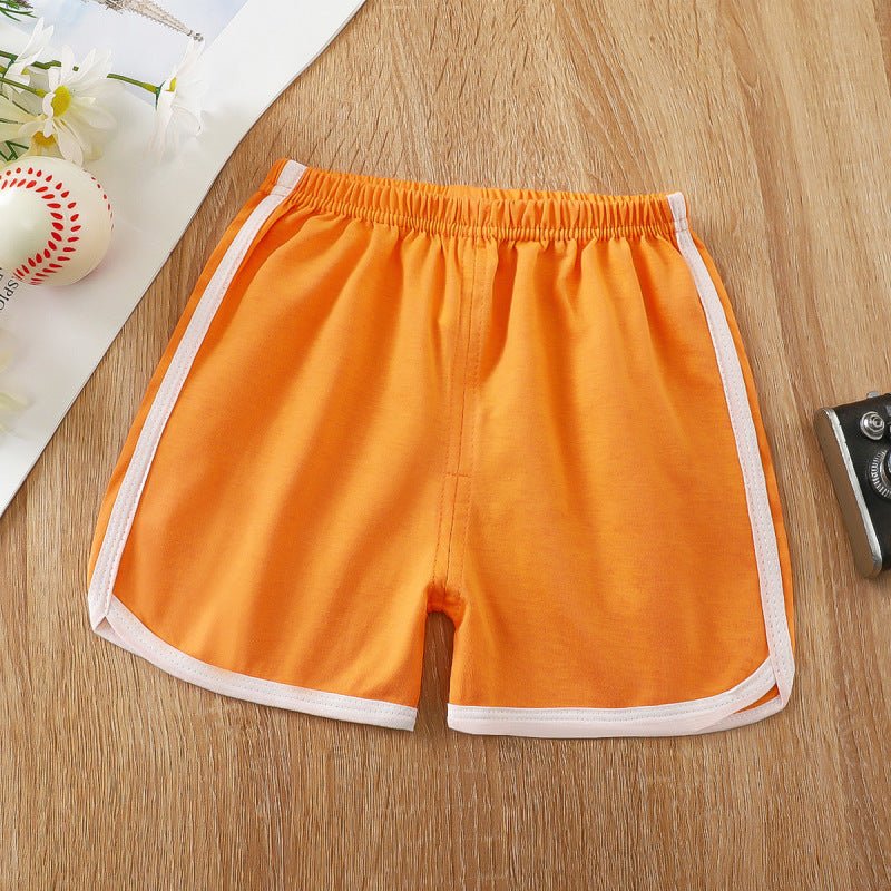Kids Casual Solid Color Stripe Elastic Waist Sport Shorts