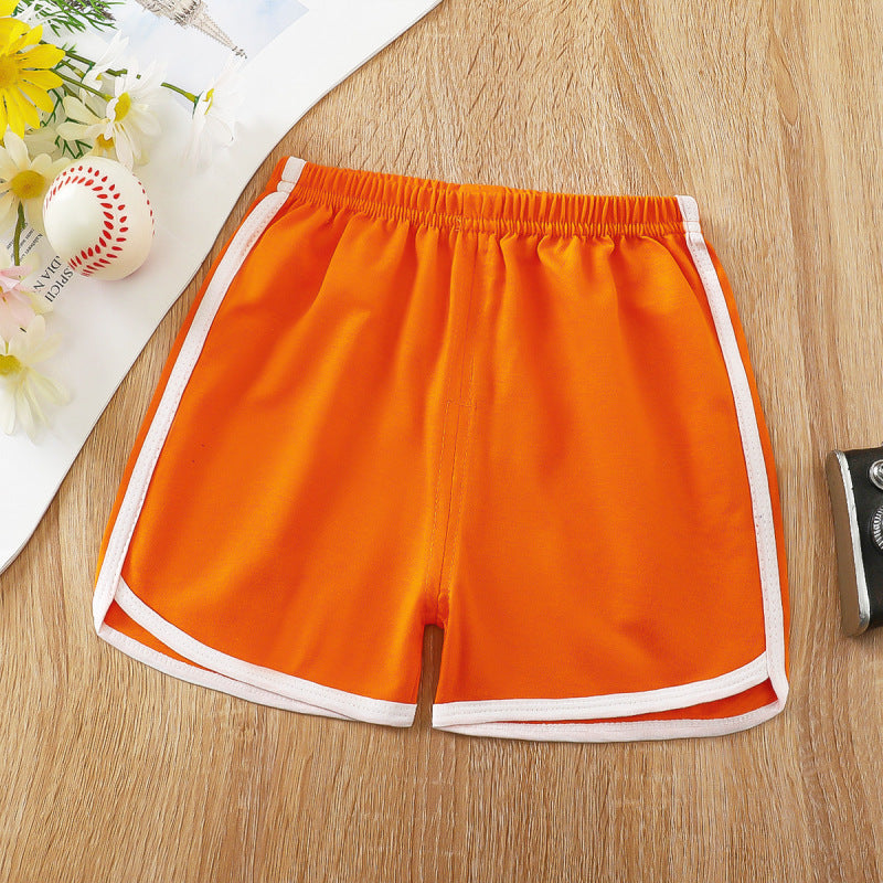 Kids Casual Solid Color Stripe Elastic Waist Sport Shorts