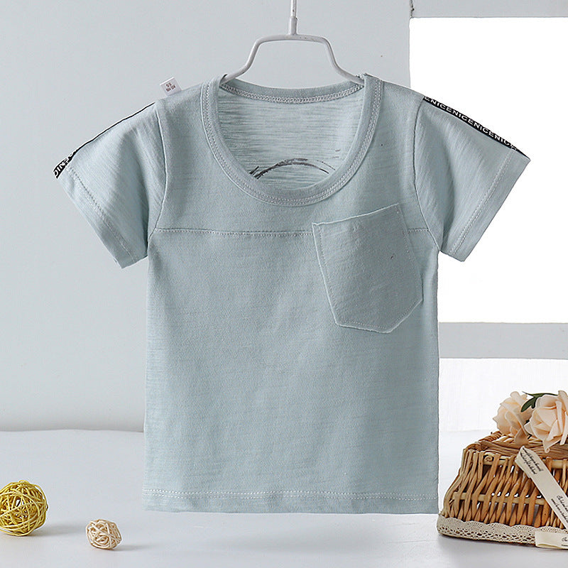Kids Toddler Boys Girls Casual Solid Color Letter Print Short Sleeve Round Neck T-Shirt