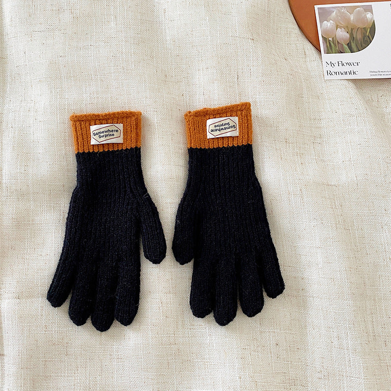 y2k Kids Unisex Autumn Winter Basic Thickening Color Knitwear Finger Gloves
