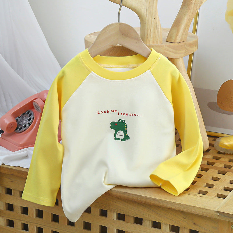 Kids Toddler Big Boys Girls Fashion Casual Cute Cartoon Pattern Round Neck Long Sleeve T-Shirt