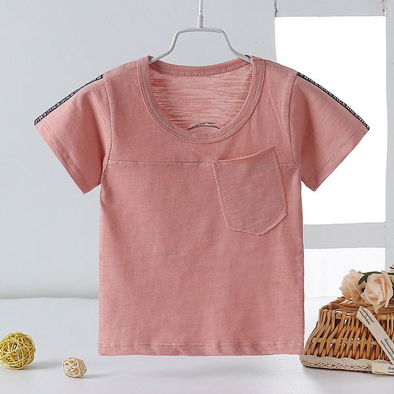 Kids Toddler Boys Girls Casual Solid Color Letter Print Short Sleeve Round Neck T-Shirt