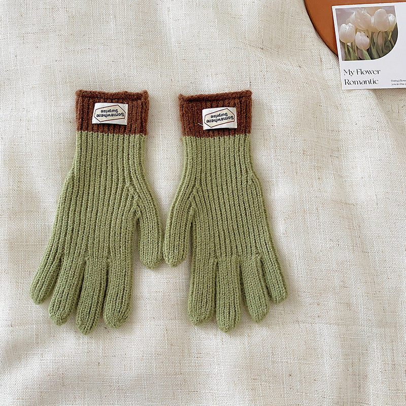 y2k Kids Unisex Autumn Winter Basic Thickening Color Knitwear Finger Gloves