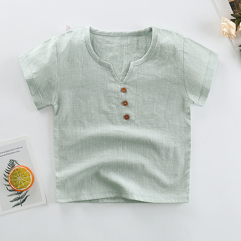 Kids Toddler Boys Girls Casual Solid Color Letter Print Short Sleeve Round Neck T-Shirt