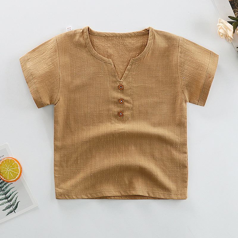 Kids Toddler Boys Girls Casual Solid Color Letter Print Short Sleeve Round Neck T-Shirt