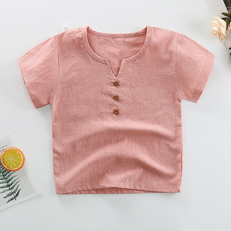 Kids Toddler Boys Girls Casual Solid Color Letter Print Short Sleeve Round Neck T-Shirt