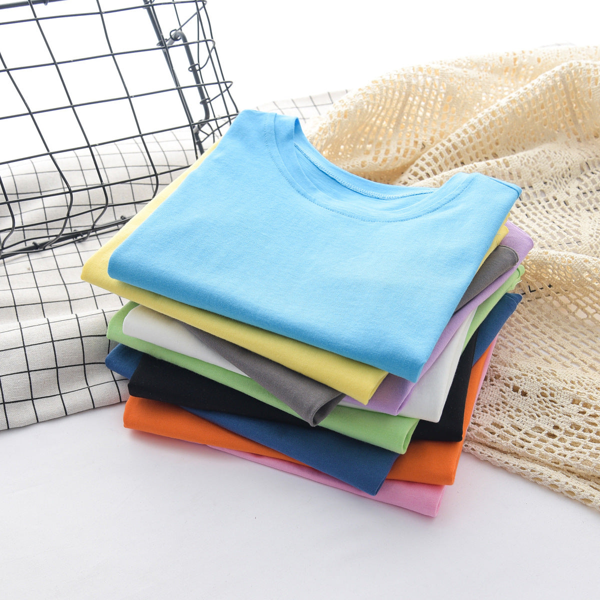 Summer Children Casual Pure Color Cotton Short Sleeve T-Shirt