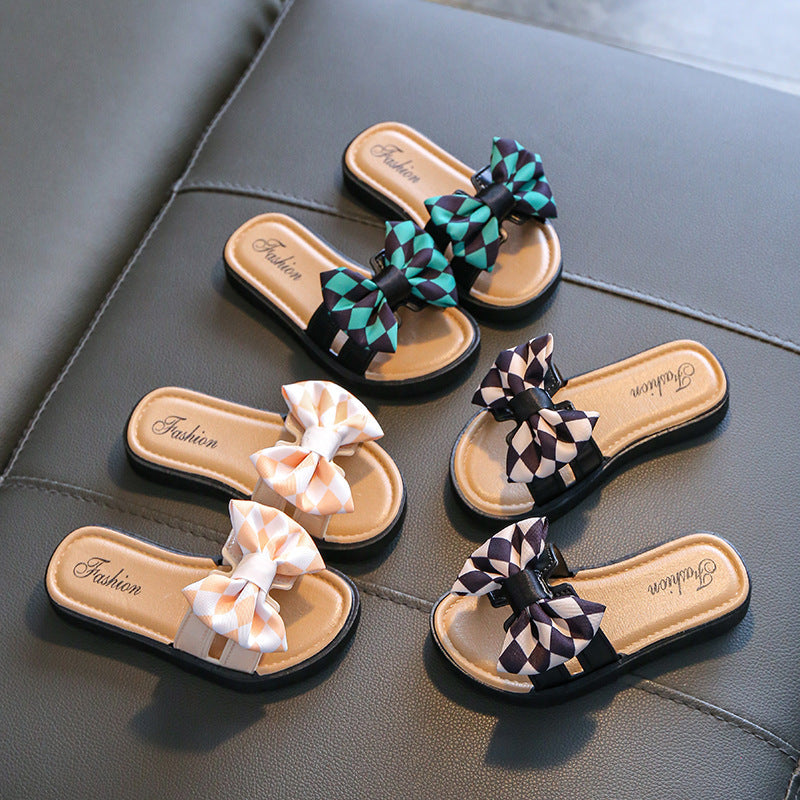Children Kids Toddlers Girls Soft Bottom Bow Slippers