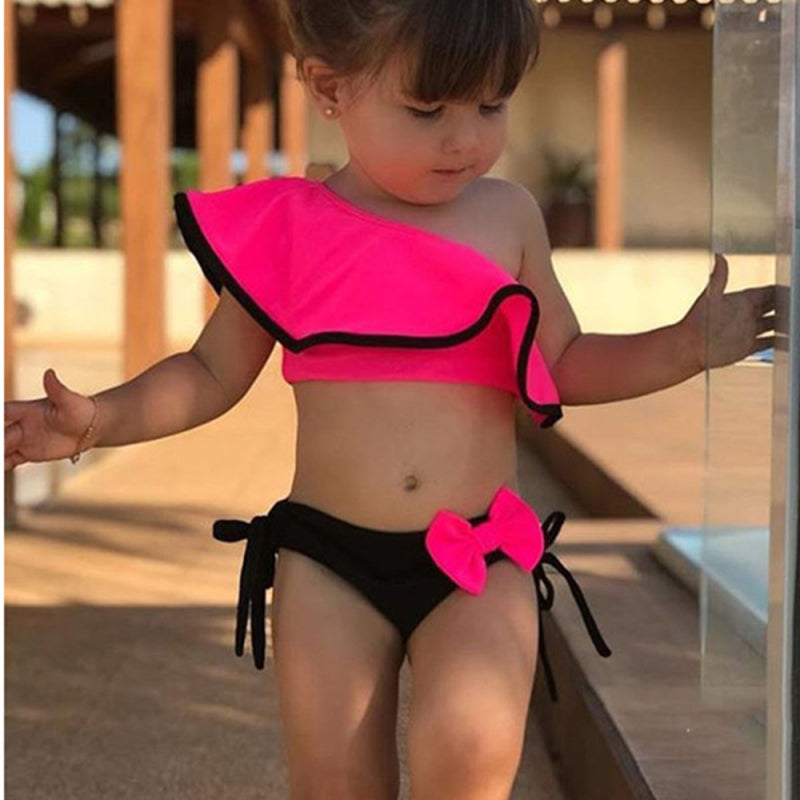 Two-piece Flounce Bow Bikini Beach Swimsuit For Children And Girls In Summer