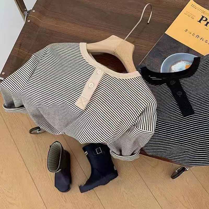 Kids Toddler Big Boys Spring Fashion Casual Stripe Long Sleeve Round Neck T-Shirt