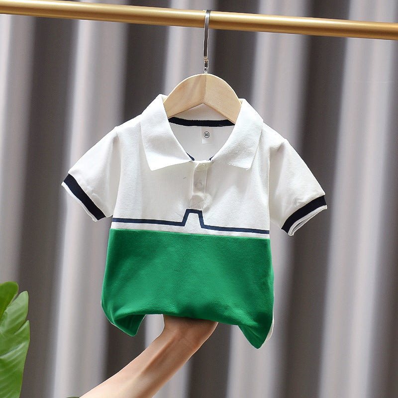 Kids Boys Basic Color Blocking Lapel Short Sleeve T-shirt