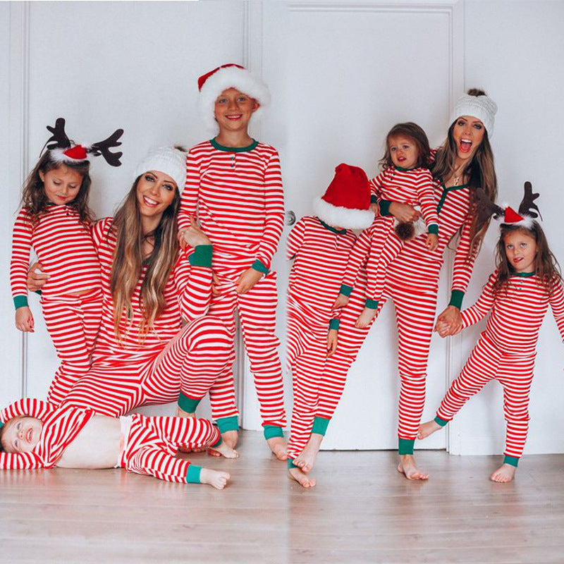 Adult Parent-Child Christmas Stripe Print Long Sleeve Set
