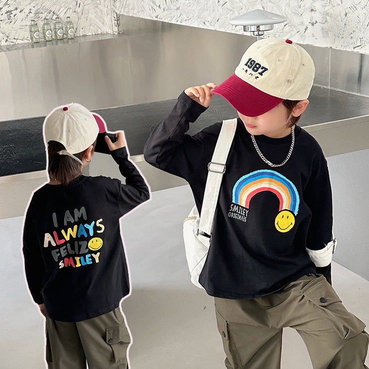 Casual Kid Boys Rainbow Smiley Print Short Sleeve T-Shirt