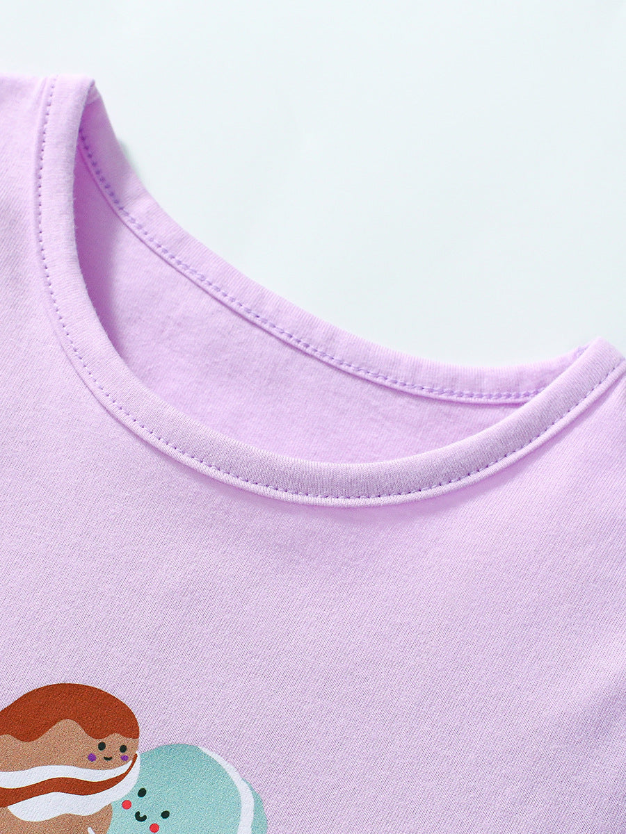Kids Toddler Girls Casual Cute Cake Print Short Sleeve Round Neck T-Shirt