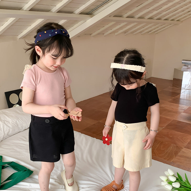 Children Kids Toddlers Fashion Girls Backless Lace Short Sleeve T-Shirt