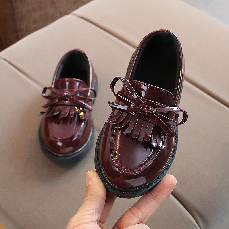 Kids Girls Fashion Casual British Style Pointed-Toe Slip On PU Leather Shots